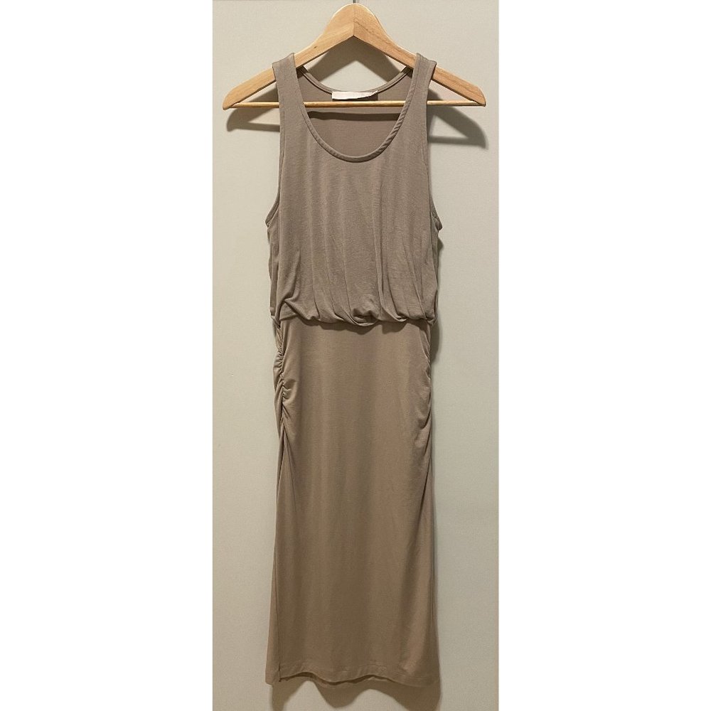 KAIN Label Midi Tan Side Ruched Fitted Draped Knit Dress Size S